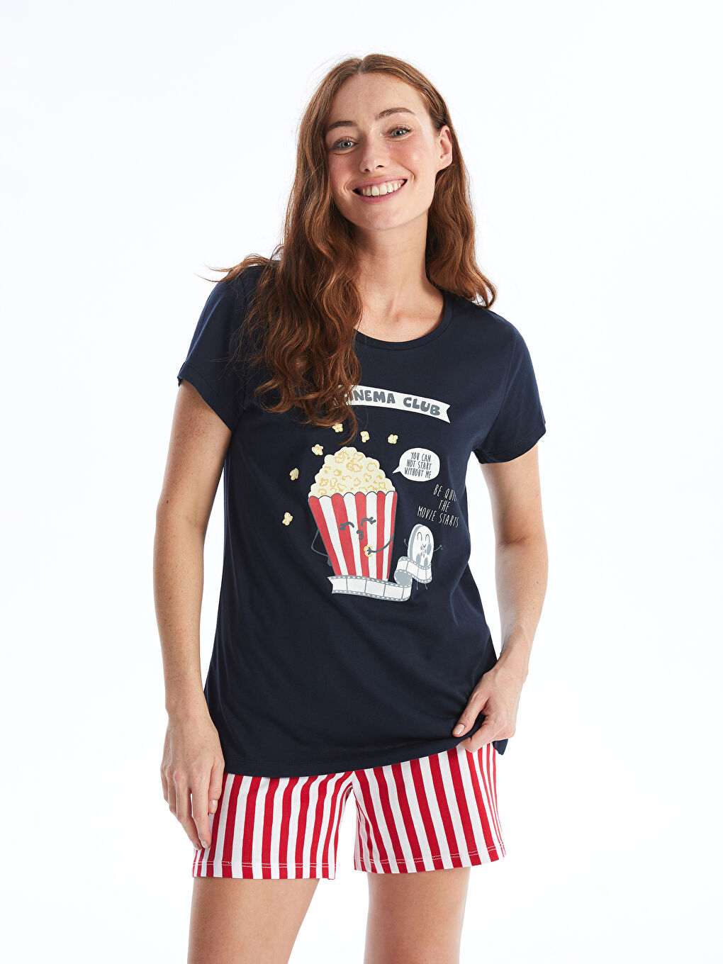 Crew Neck Printed Short Sleeve Women's Short Pyjamas Set-1