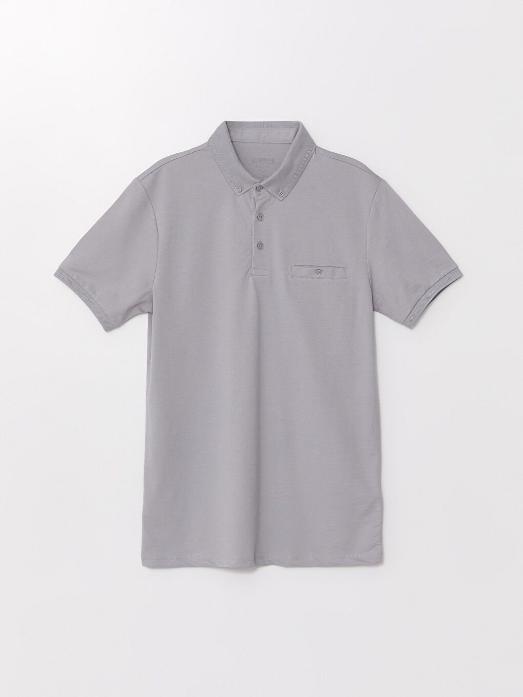 Gri Polo Yaka Kısa Kollu Pike Erkek Tişört-4