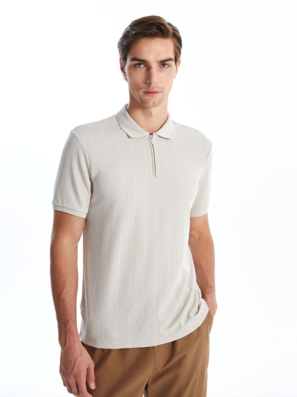 Polo Neck Short Sleeve Men's Textured T-Shirt -S4NH37Z8-J0B