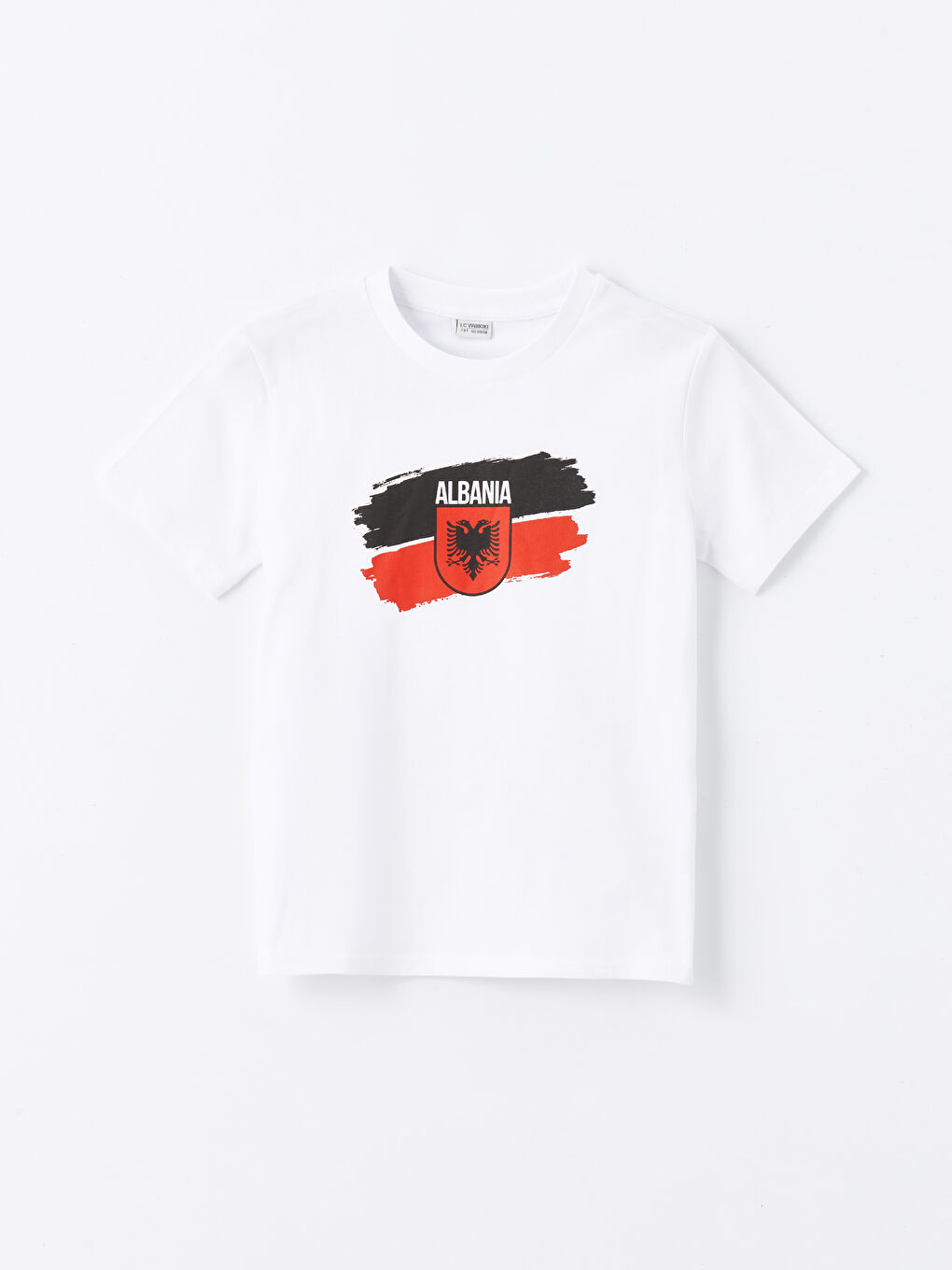 Beyaz Bisiklet Yaka Baskılı Kısa Kollu Erkek Çocuk Tişört