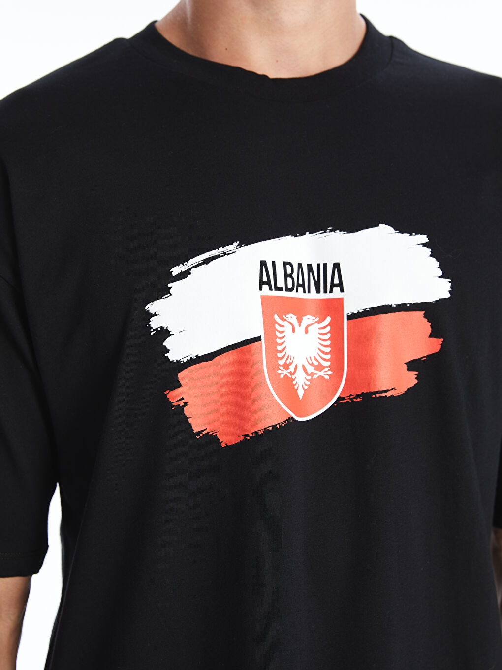 Siyah DRY-TECH Bisiklet Yaka Arnavutluk Baskılı Erkek Spor Tişört-3