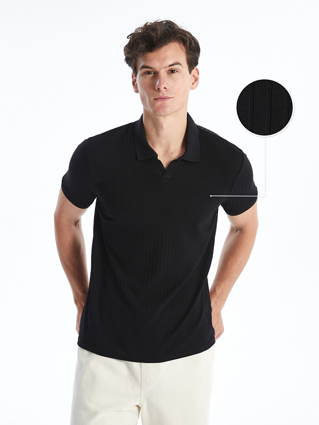 Polo Neck Short Sleeve Men's Textured T-Shirt -S4NH58Z8-CVL
