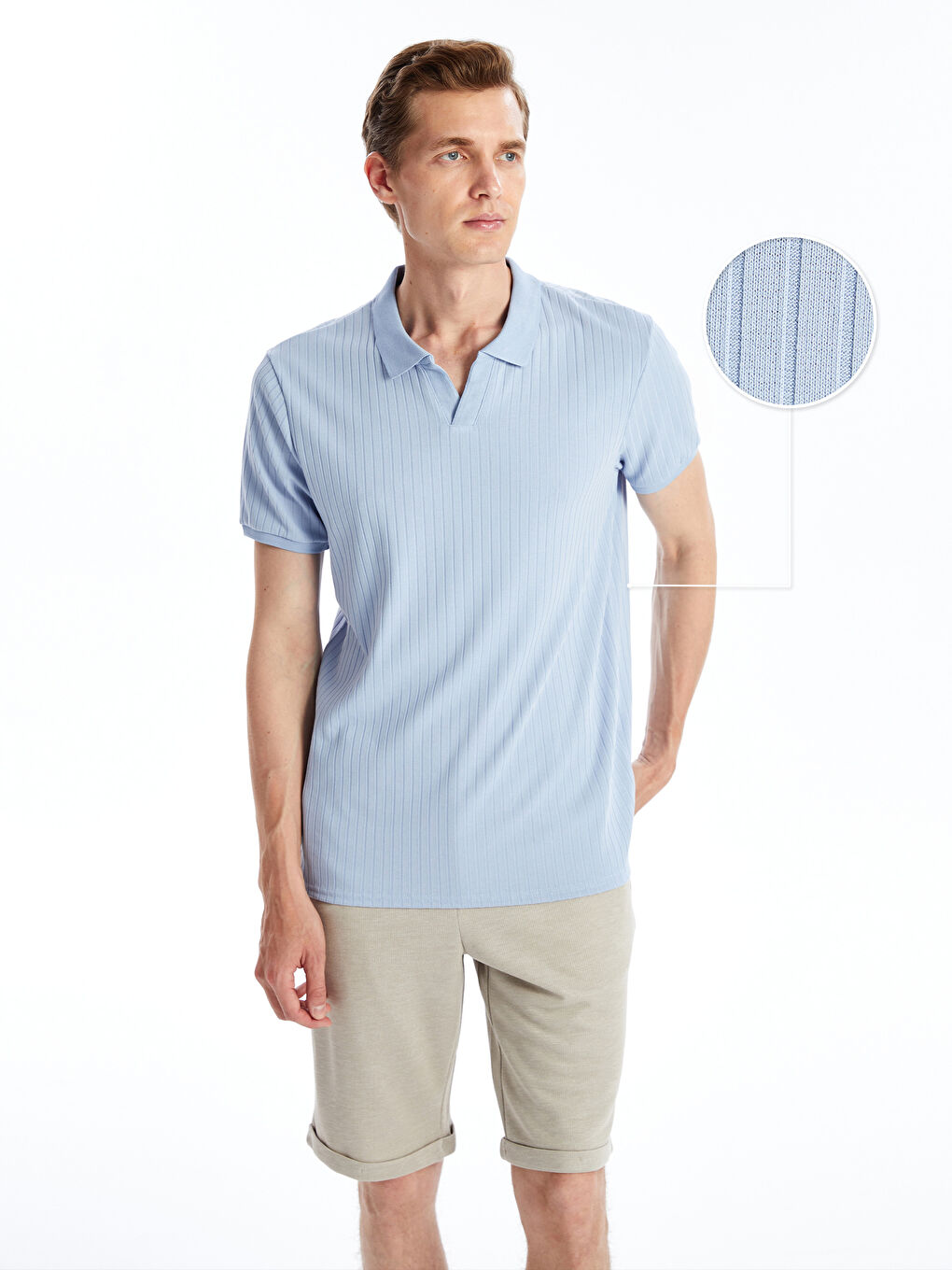 Polo Neck Short Sleeve Men's Textured T-Shirt -S4NH58Z8-Q6W
