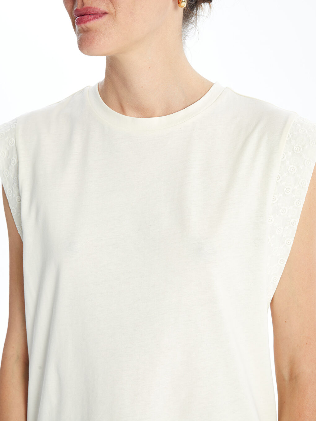 Ekru Kadın Bisiklet Yaka Düz Bluz-2