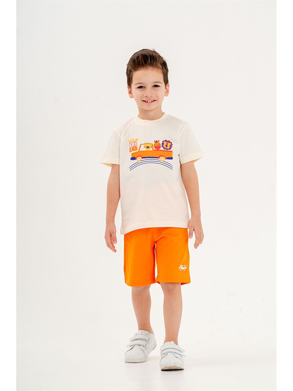 Turuncu Bisiklet Yaka Erkek Bebek Tişört ve Şort 2'li-1