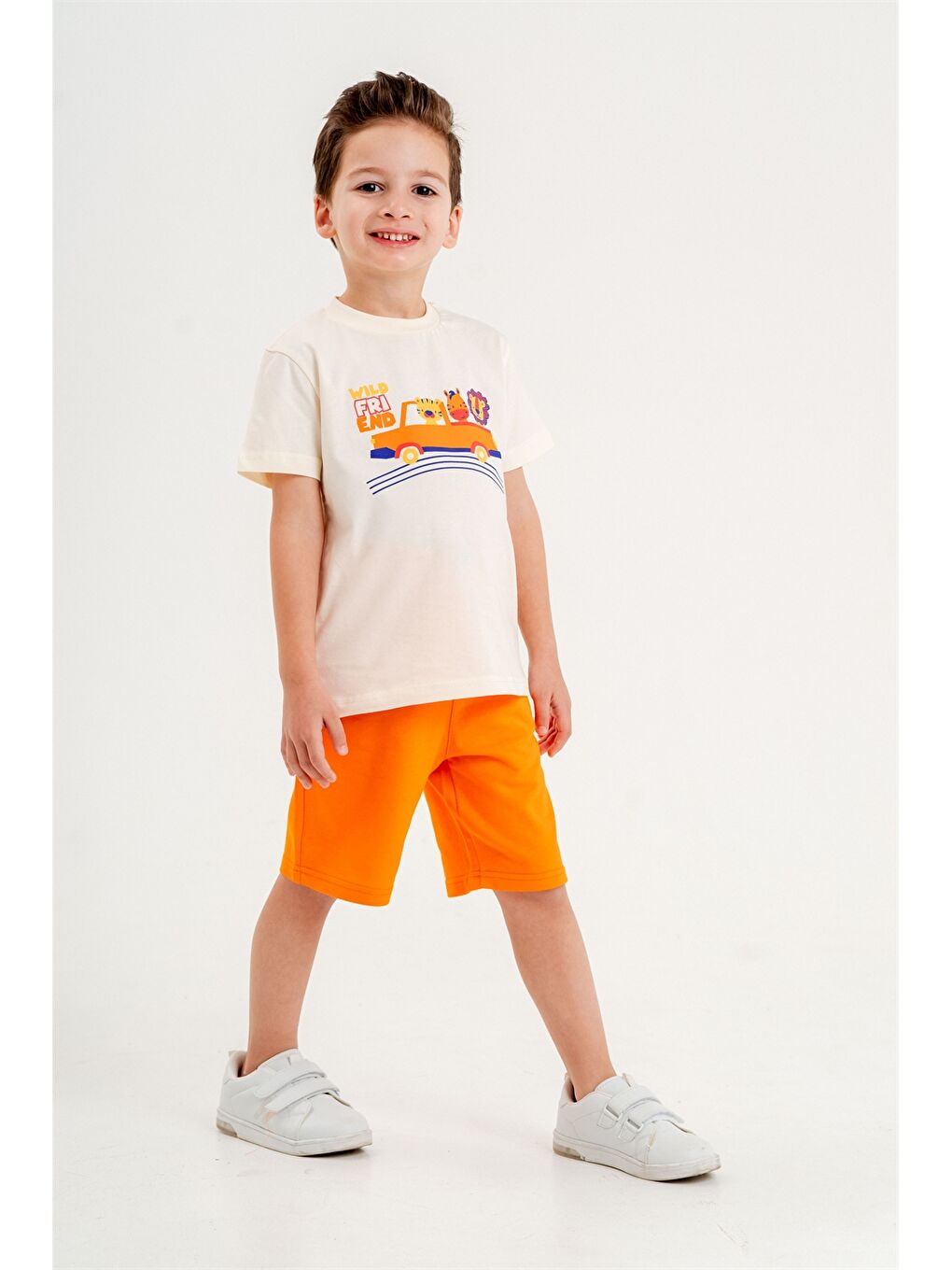 Turuncu Bisiklet Yaka Erkek Bebek Tişört ve Şort 2'li-2