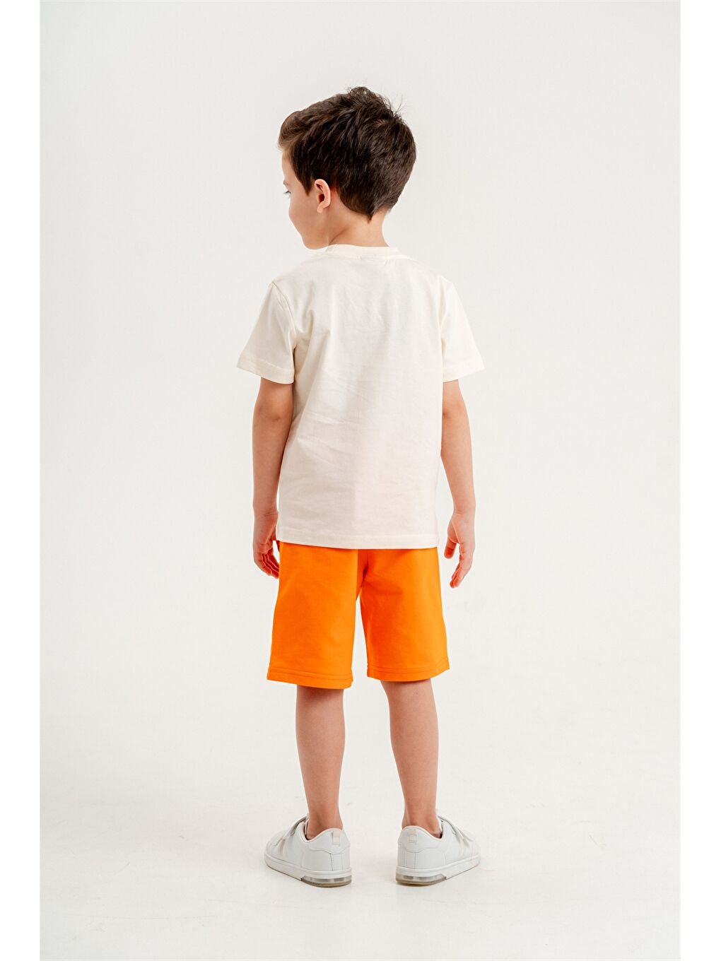 Turuncu Bisiklet Yaka Erkek Bebek Tişört ve Şort 2'li-4