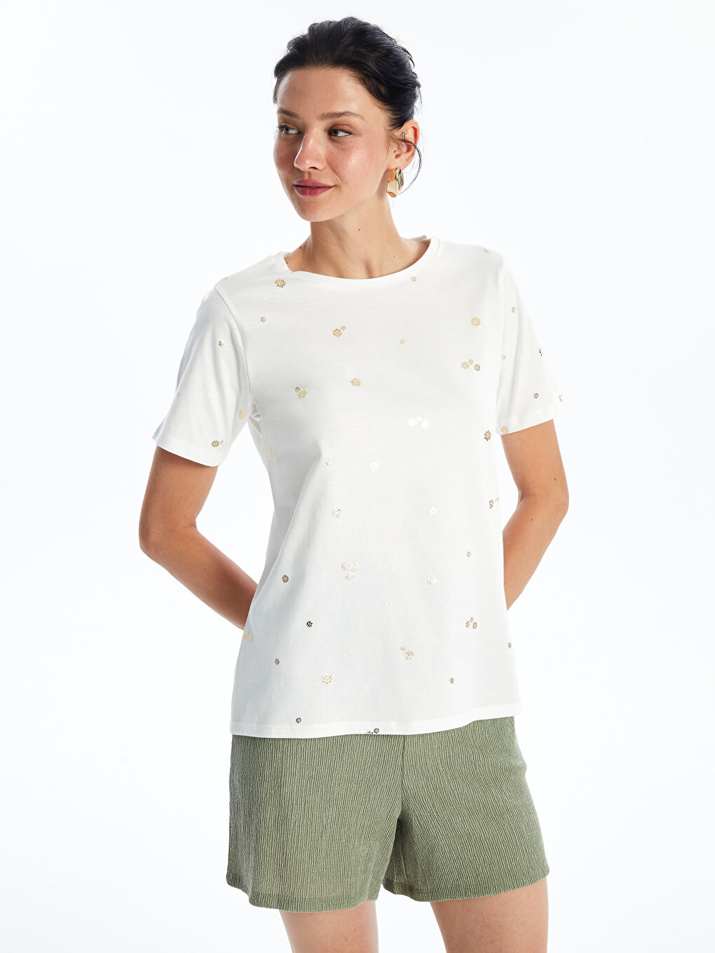 Crew Neck Printed Short Sleeve Women's T-shirt -S4NI41Z8-R9J