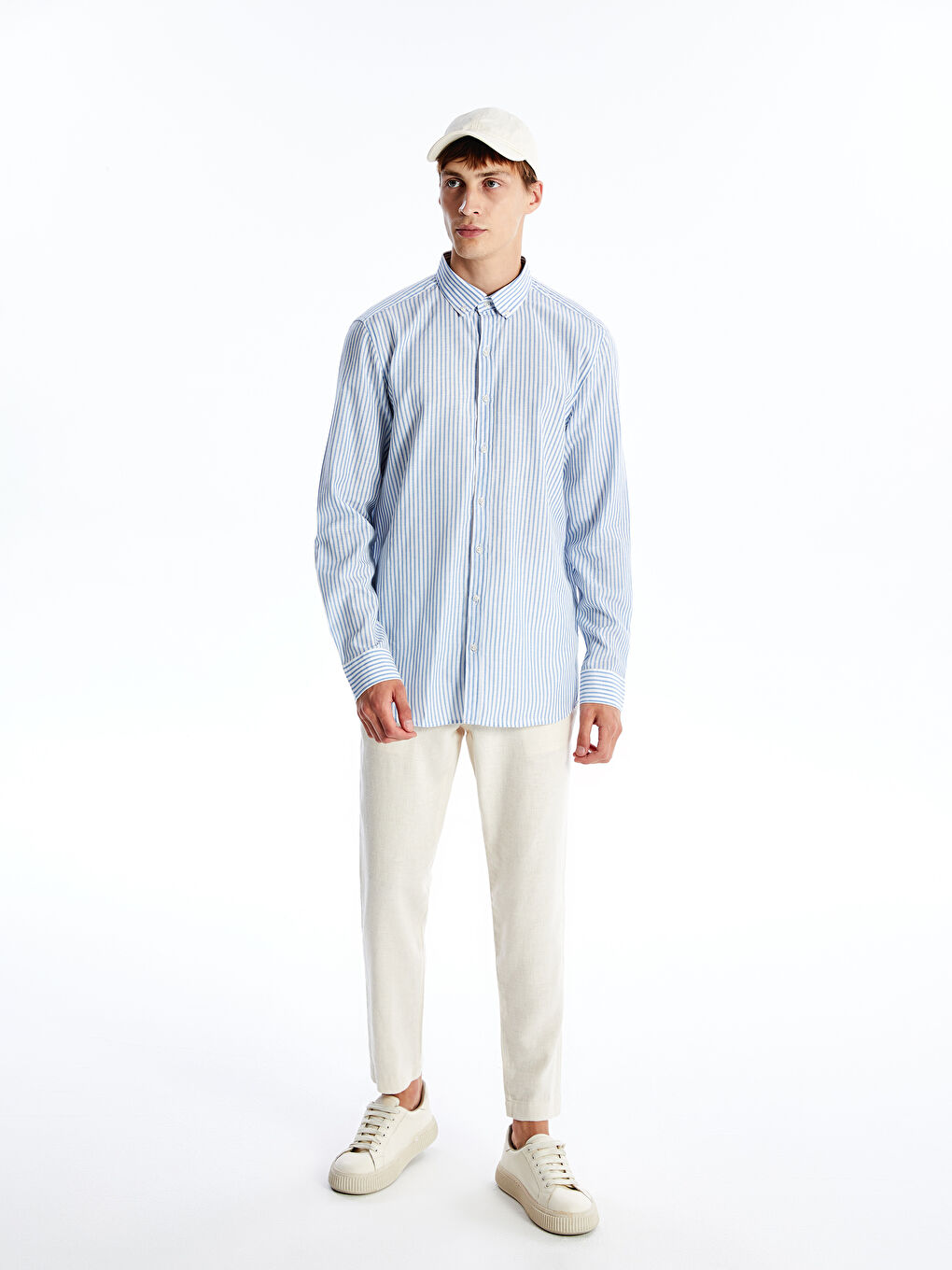 Slim Fit Long Sleeve Striped Poplin Men's Shirt -S4NI56Z8-LEN