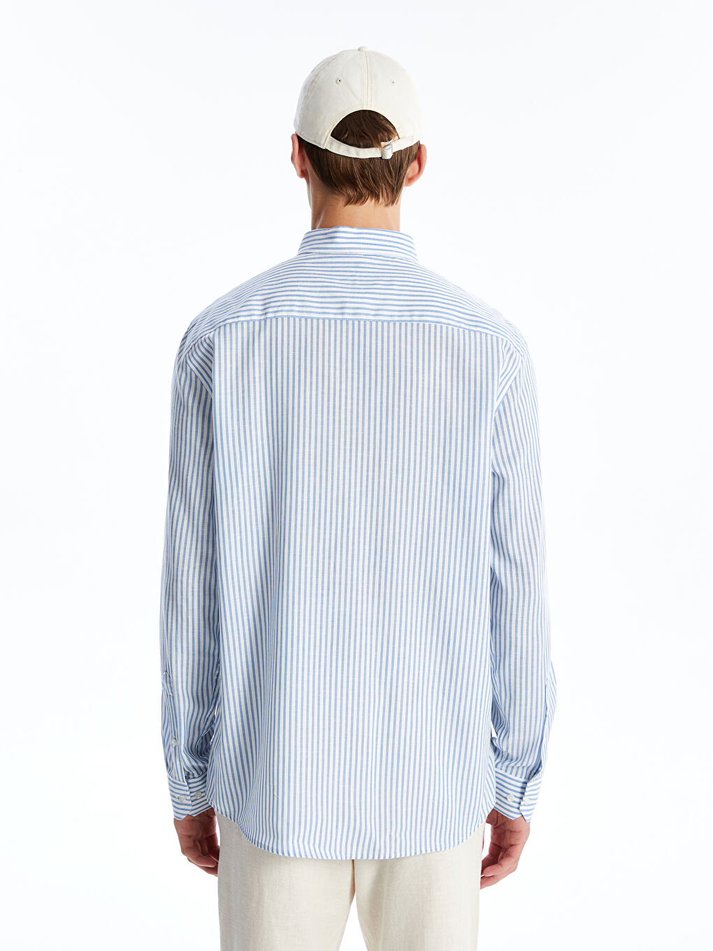 Slim Fit Long Sleeve Striped Poplin Men's Shirt -S4NI56Z8-LEN