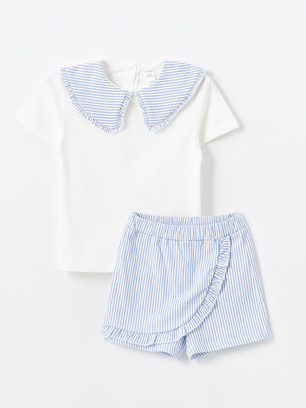 Peter Pan Collar Striped Baby Girls Blouse and Shorts Skirt 2 Pack Set -S4NI59Z1-R9J
