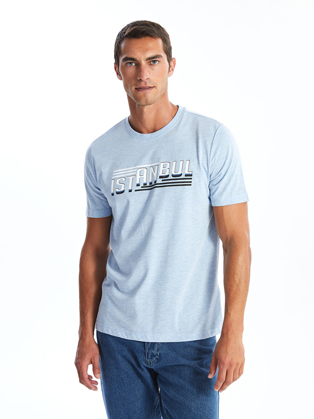 Crew Neck Short Sleeve Istanbul Printed Cotton Men's T-Shirt -S4NI70Z8-L8Y