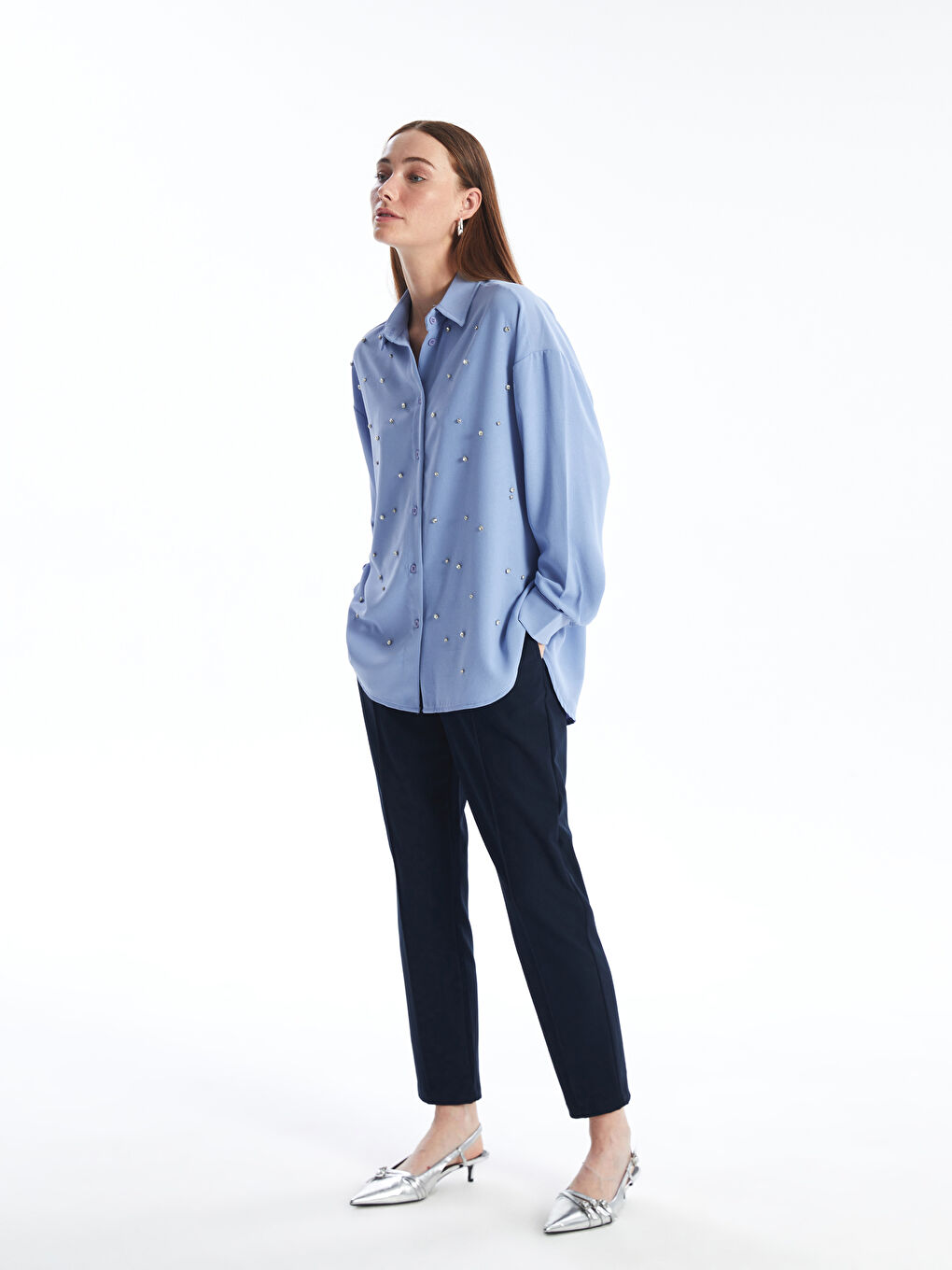 Rhinestone Embellished Long Sleeve Oversize Women's Shirt -S4NI93Z8-YEB