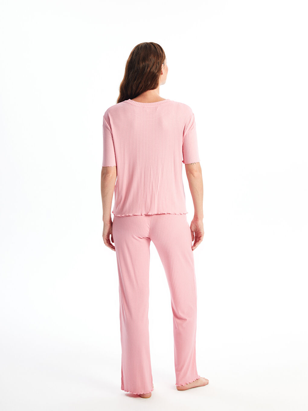 Crew Neck Plain Short Sleeve Women's Pyjama Set -S4NJ27Z8-FLX