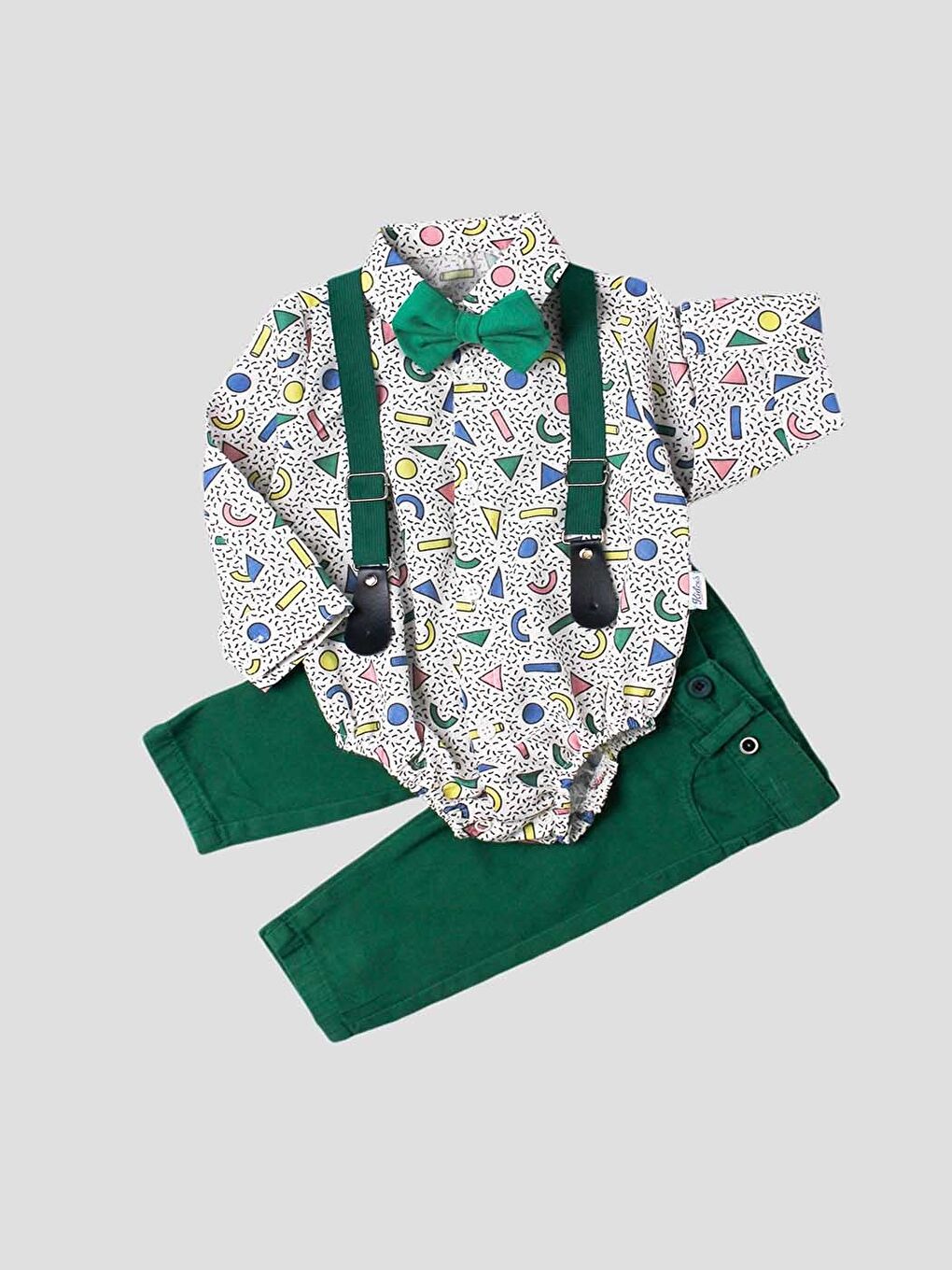 Kidex's Yeşil Erkek Bebek Zıbın Gömlek ve Pantolon 2'li Takım