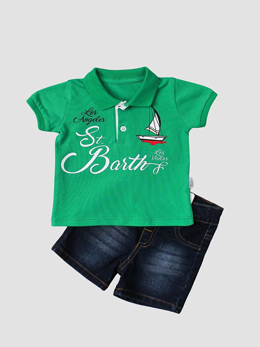 Yeşil Polo Yaka Erkek Bebek Tişört ve Şort 2'li Takım