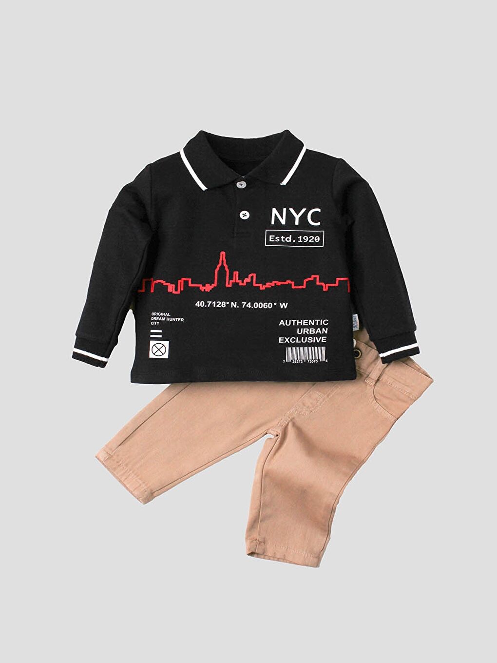 Kidex's Lacivert Polo Yaka Erkek Bebek Sweatshirt ve Pantolon 2'li Takım