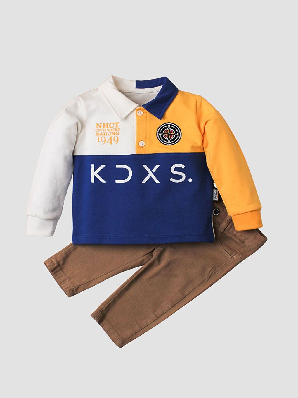 Kidex's Hardal Polo Yaka Erkek Bebek Sweatshirt ve Pantolon 2'li Takım