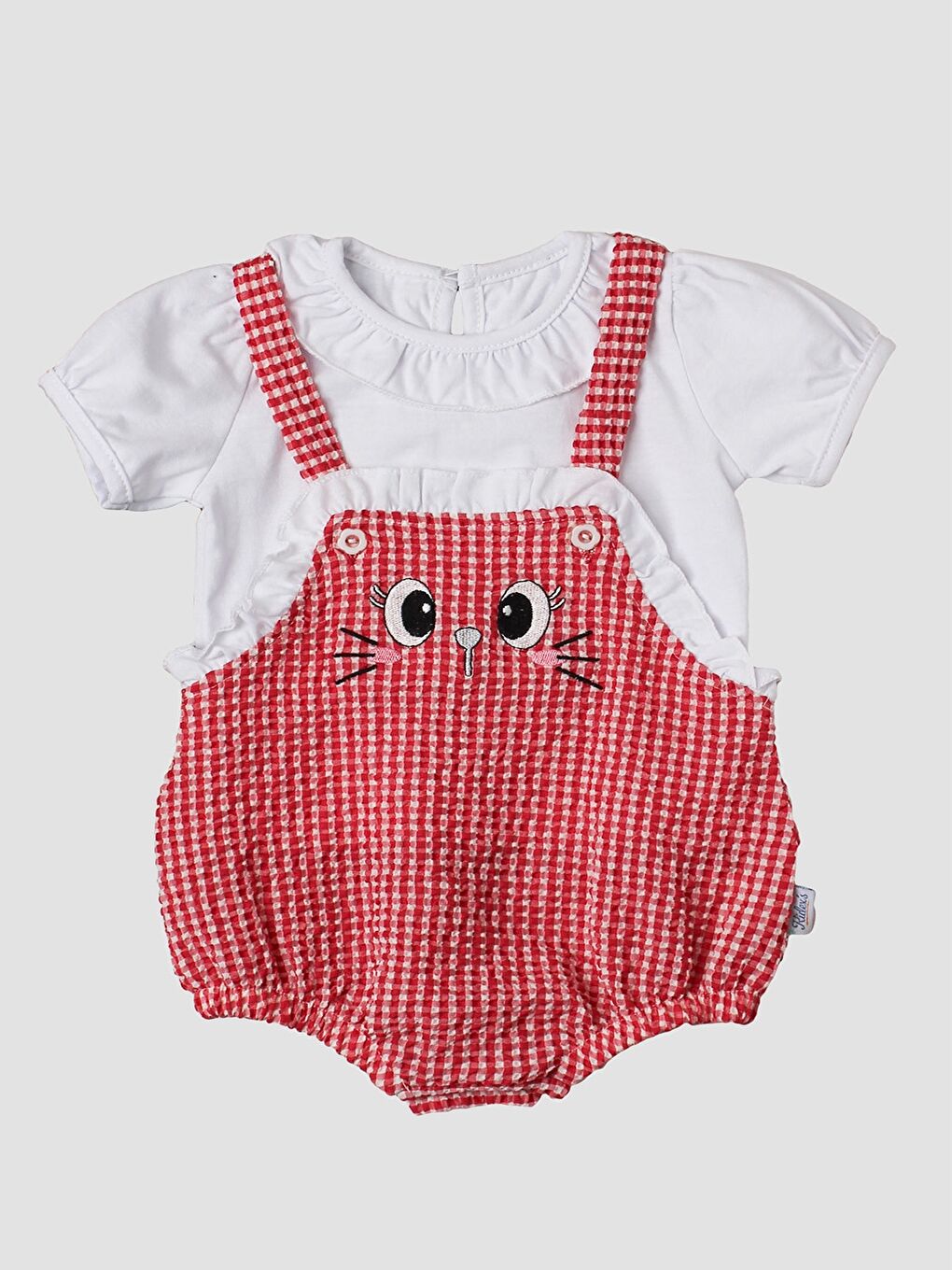 Kidex's Kirmizi Bebe Yaka Kız Bebek Tişört ve Salopet 2'li Takım