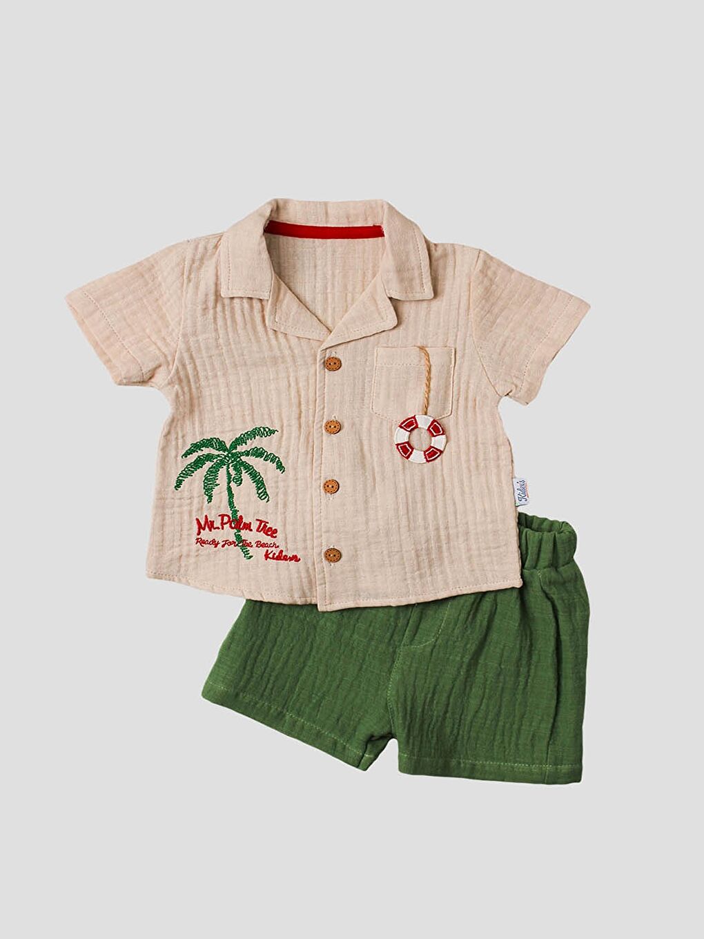 Bej Kısa Kollu Erkek Bebek Gömlek ve Şort 2'li Takım