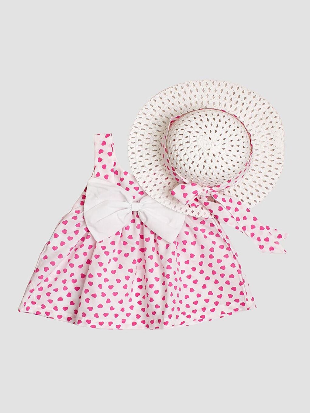 Fuşya Kare Yaka Kız Bebek Elbise