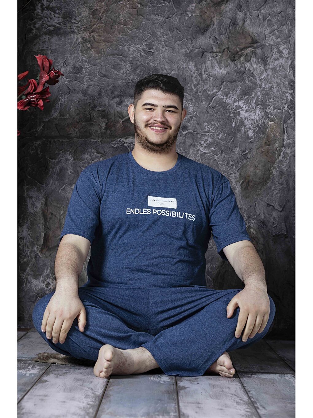 İndigo Bisiklet Yaka Baskılı Kısa Kollu Erkek Pijama Takımı