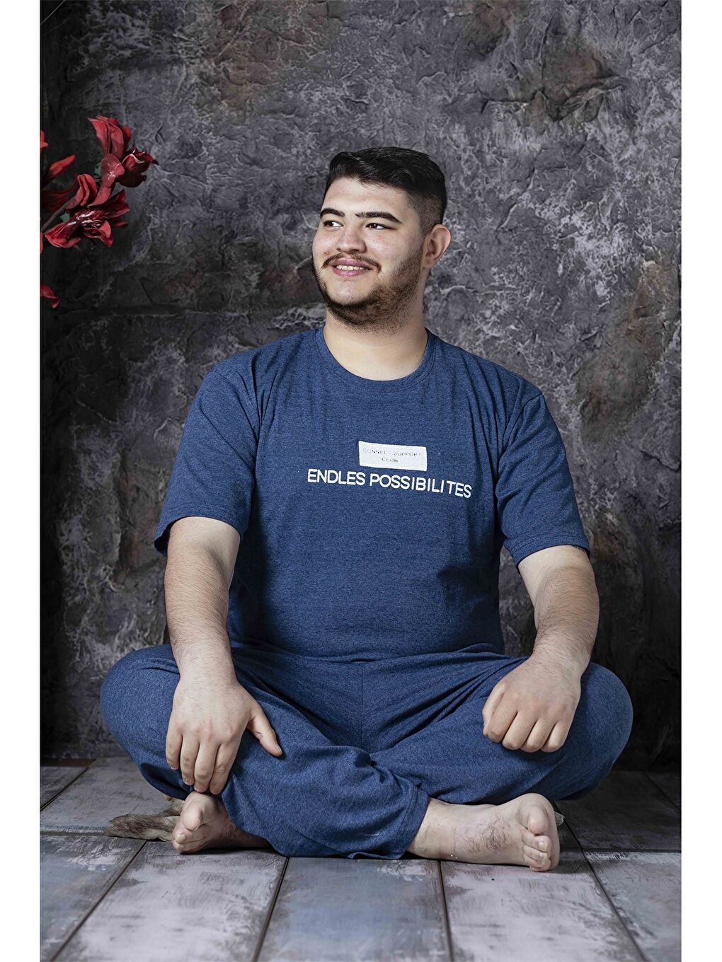 İndigo Bisiklet Yaka Baskılı Kısa Kollu Erkek Pijama Takımı-1