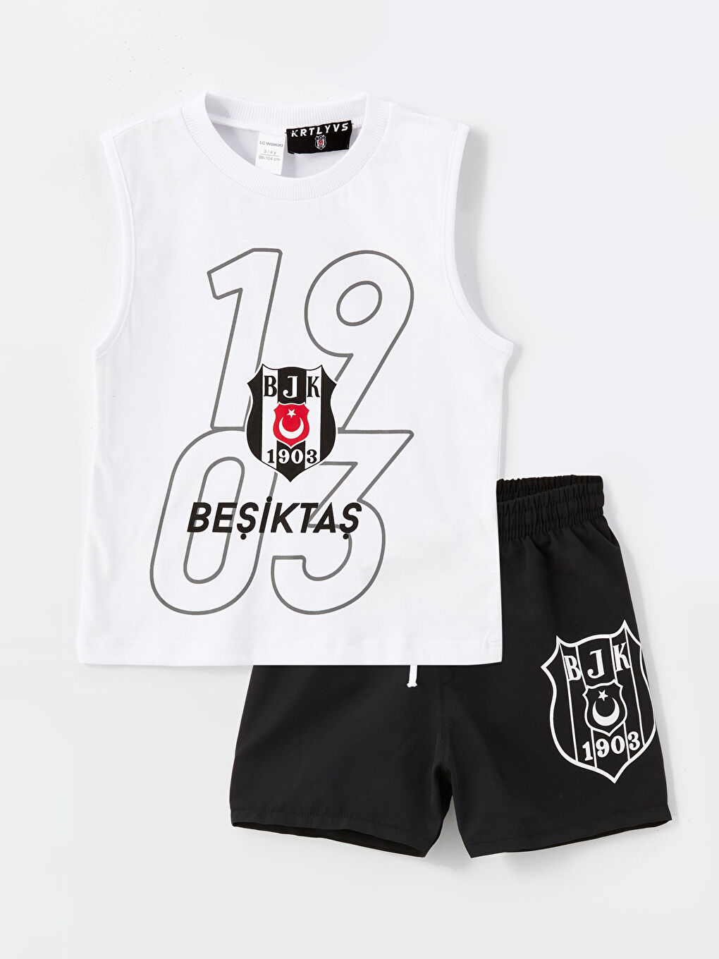 LCW baby Buxe Beyazı Bisiklet Yaka Beşiktaş Baskılı Erkek Bebek Yüzme Takım