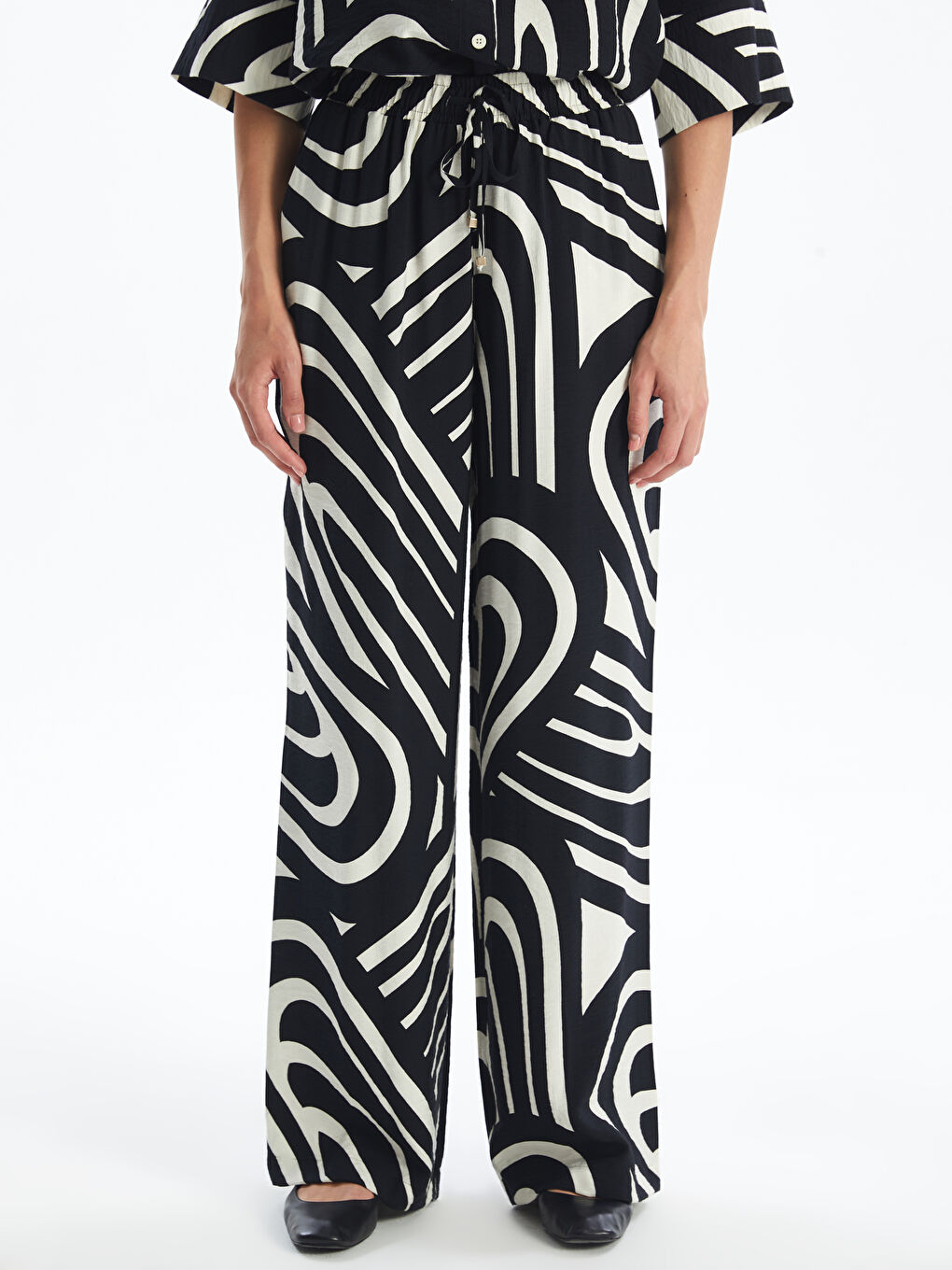 Elasticated Waist Patterned Women's Trousers -S4NL19Z8-LQJ