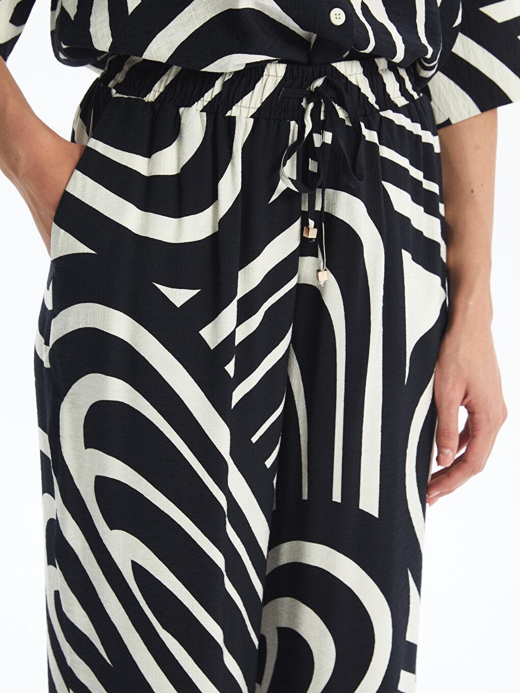 Elasticated Waist Patterned Women's Trousers -S4NL19Z8-LQJ