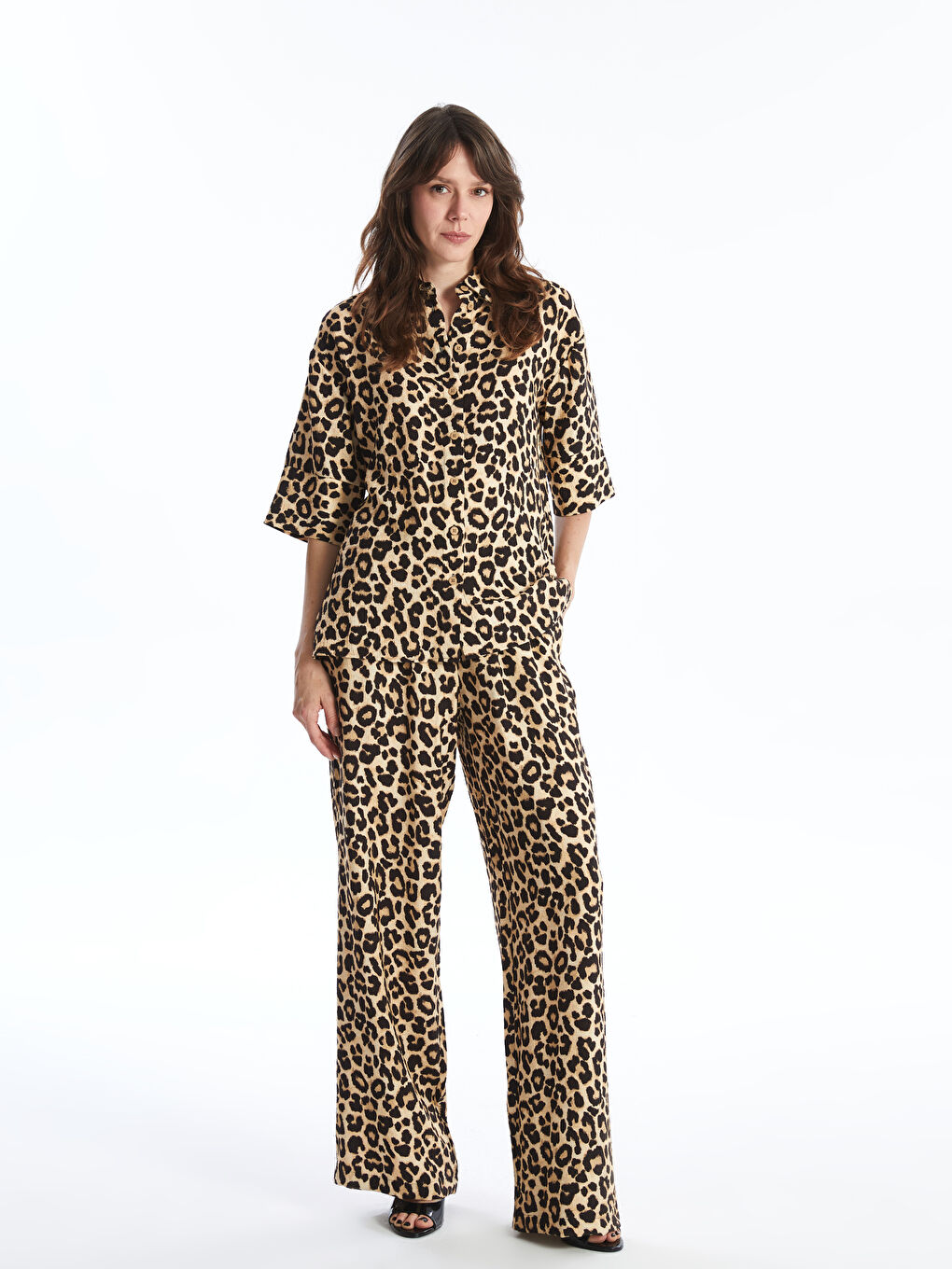 Elasticated Waist Leopard Print Women's Trousers -S4NL24Z8-LQY