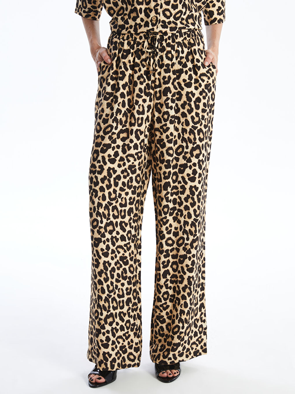 Elasticated Waist Leopard Print Women's Trousers -S4NL24Z8-LQY
