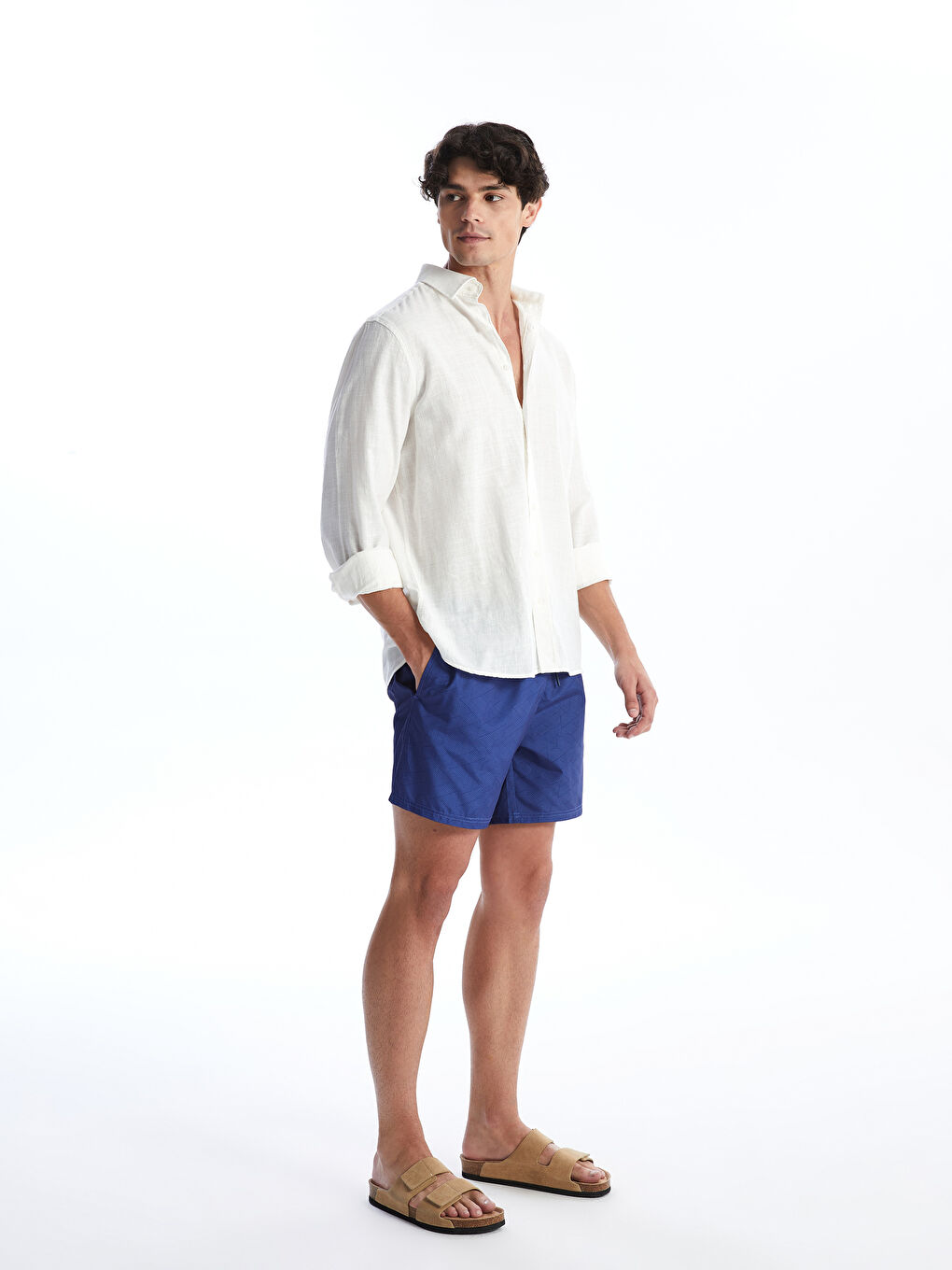 LCW SWIMWEAR Antrasit Diz Hizası Boy Desenli Erkek Deniz Şortu