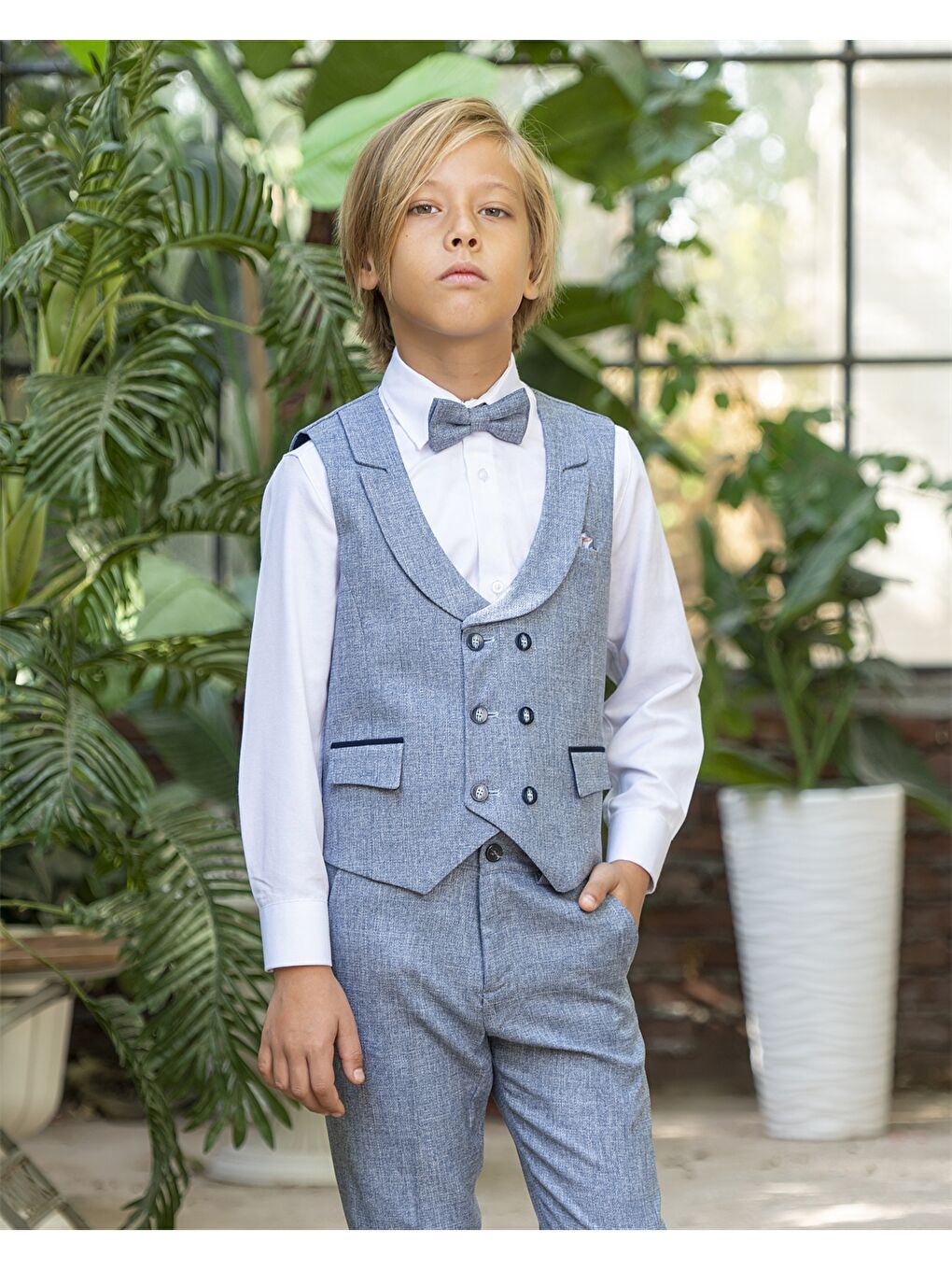 Gri Erkek Çocuk Yelekli Takım