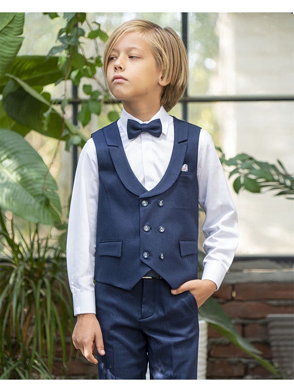 Lacivert Erkek Çocuk Yelekli Takım