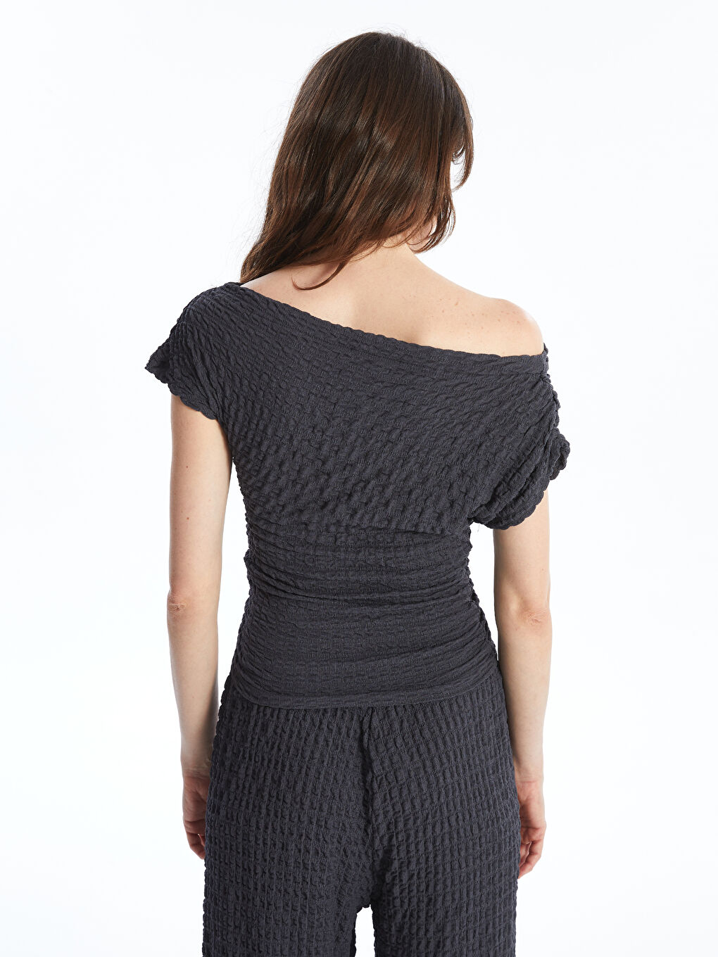 Antrasit Kayık Yaka Kadın Bluz-3