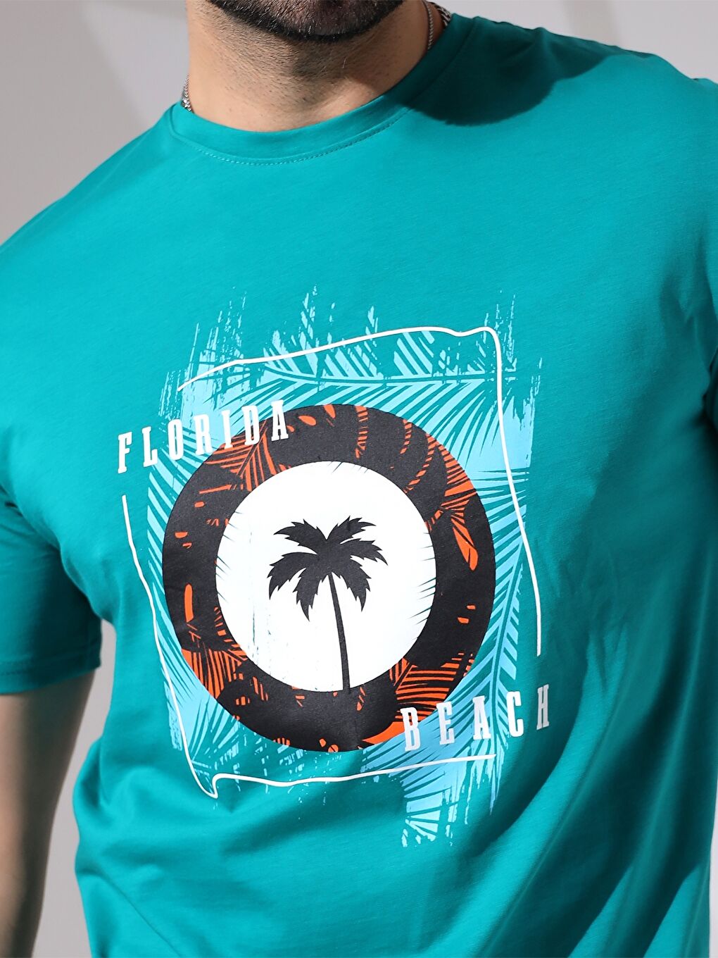 Petrol Bisiklet Yaka Kısa Kollu Baskılı Erkek Tişört ve Şort 2'li Takım-2