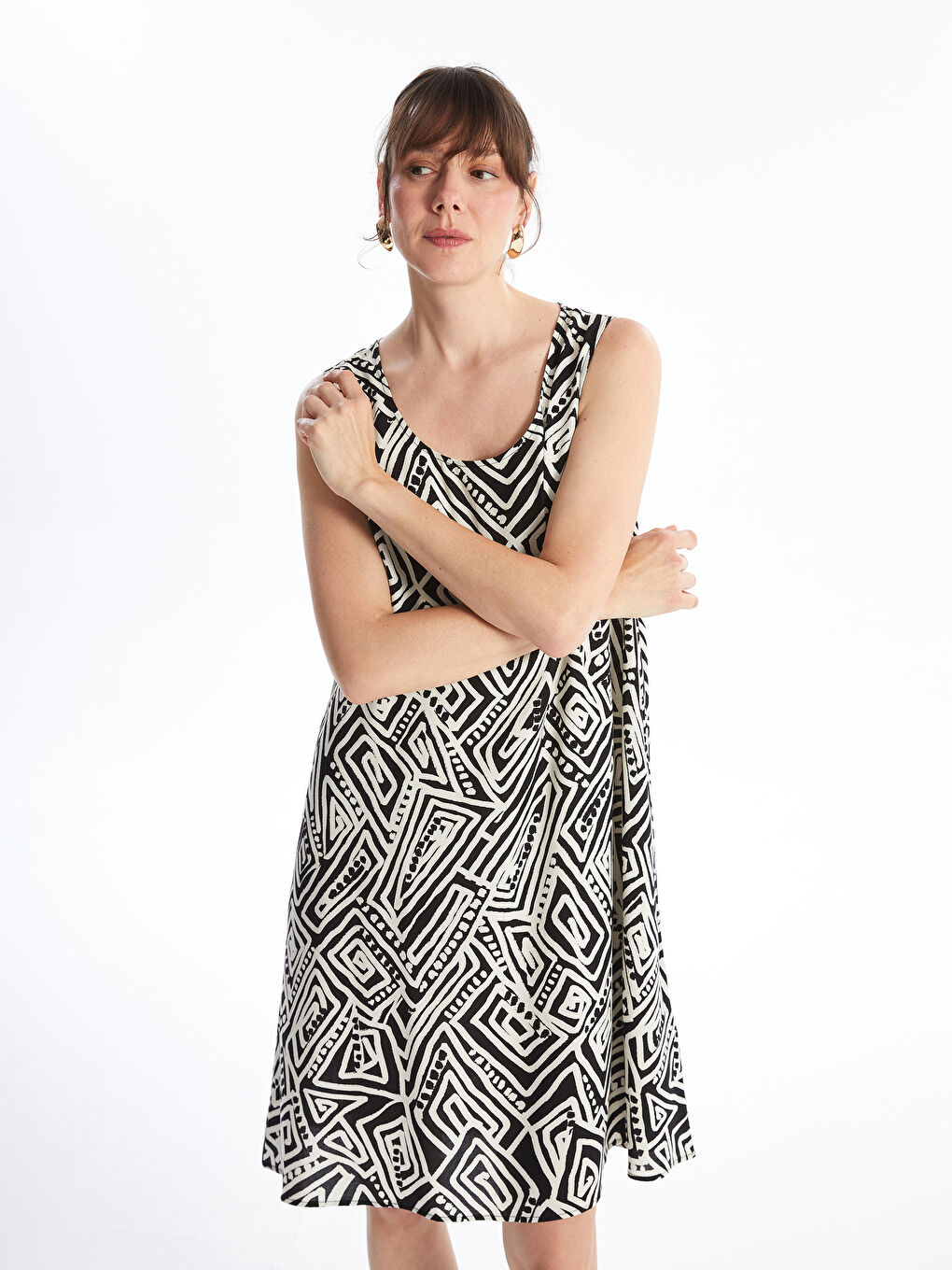 Crew Neck Patterned Women's Dress -S4NM41Z8-LQJ