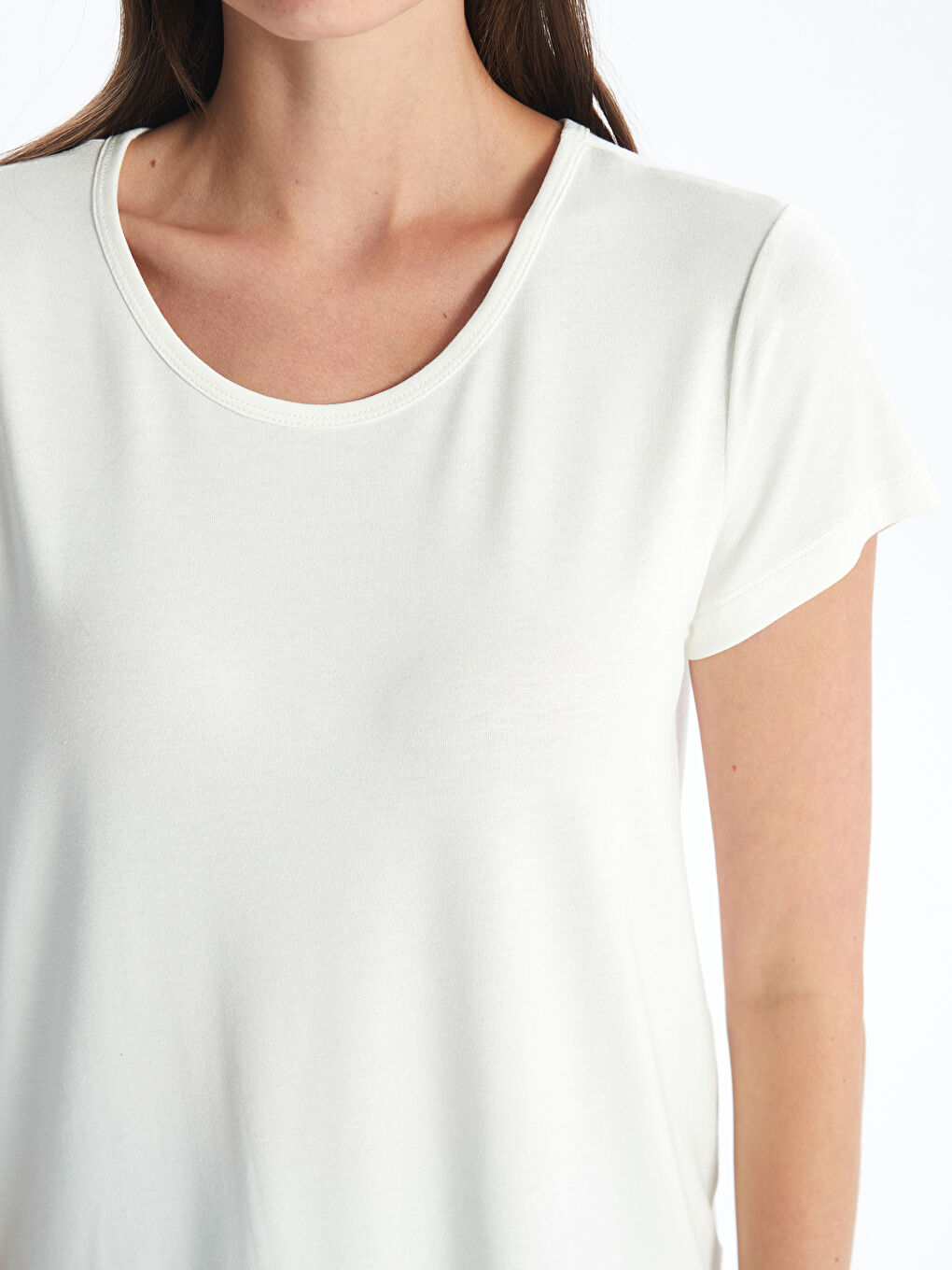 Ekru Bisiklet Yaka Örme Kadın Şortlu Pijama Takım-3