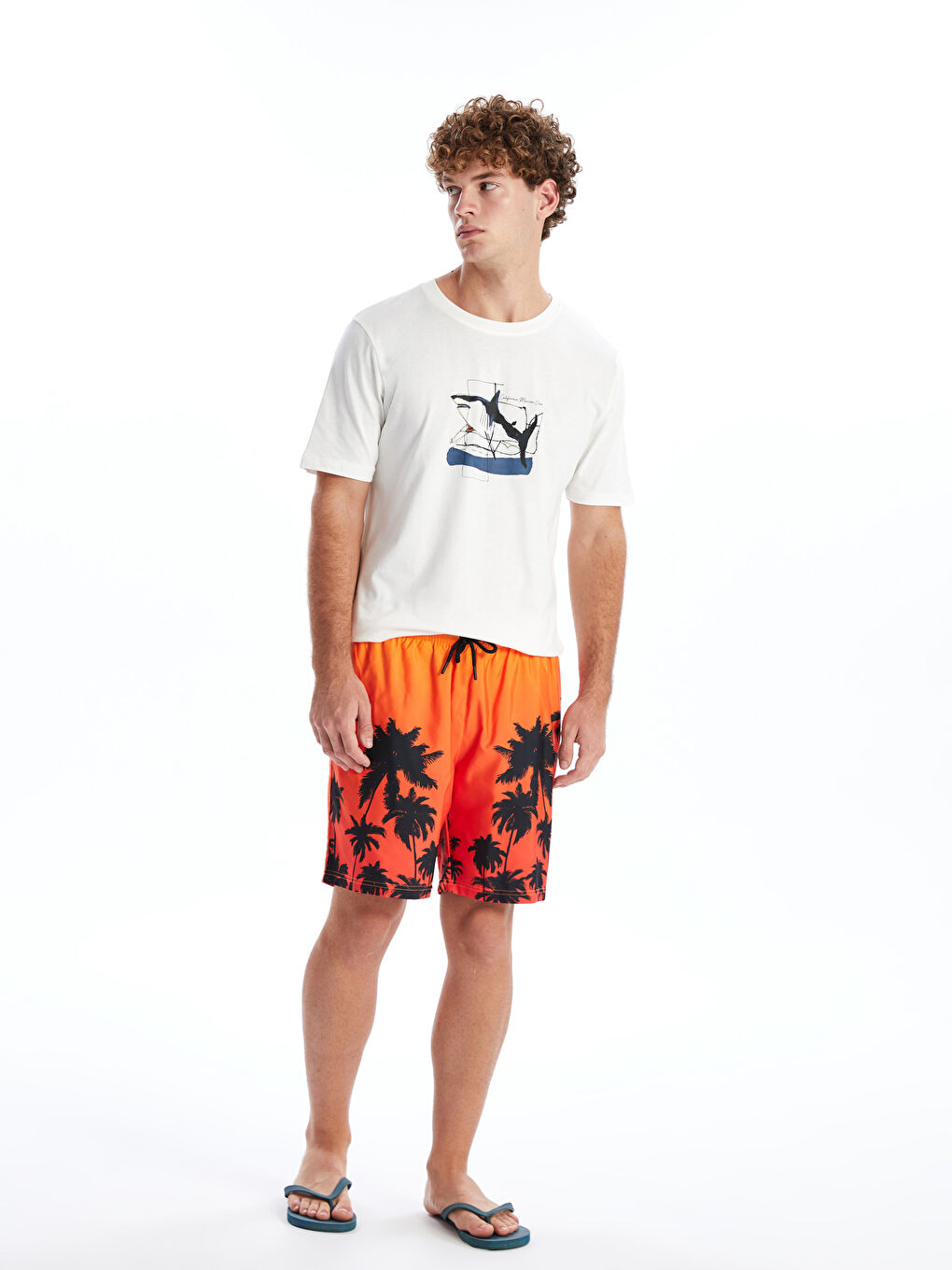 Sarı Kısa Boy Desenli Erkek Deniz Şortu