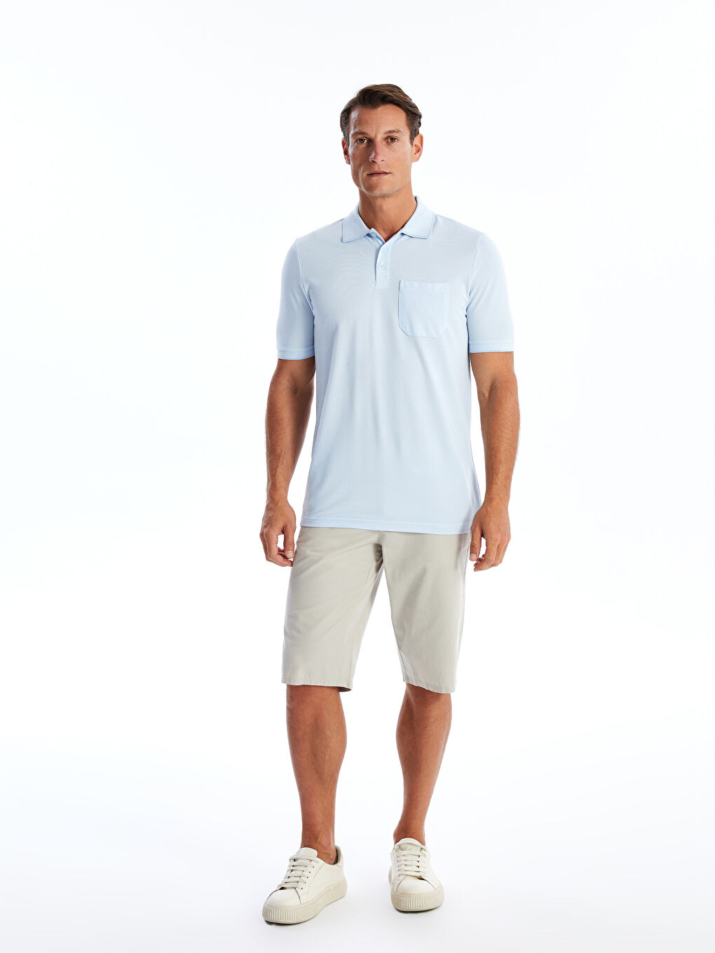 Mavi Polo Yaka Kısa Kollu Erkek Tişört-1