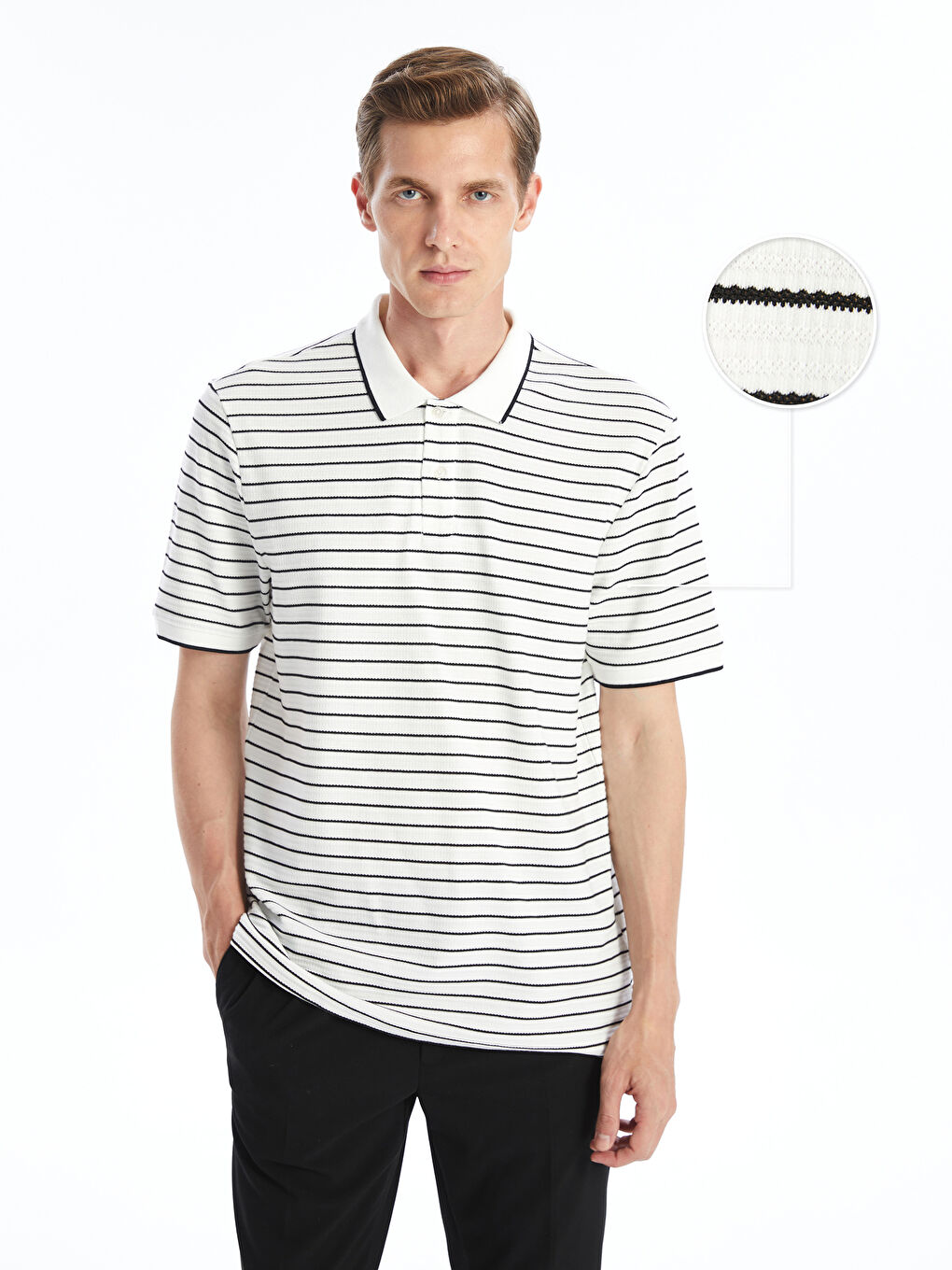 Mercerized Polo Collar Short Sleeve Striped Men's T-Shirt -S4NN16Z8-R9J