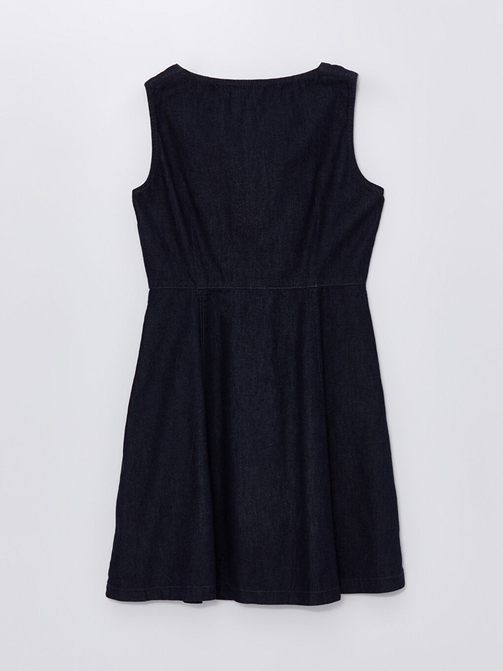 Lacivert Kalp Yaka Düz Askılı Kadın Jean Elbise-5