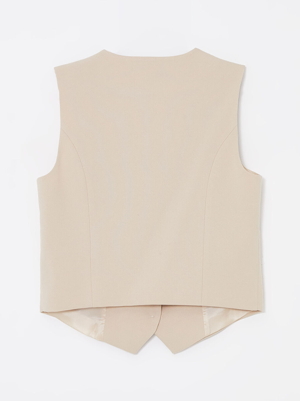 Ekru Kadın V Yaka Düz Klasik Yelek-5