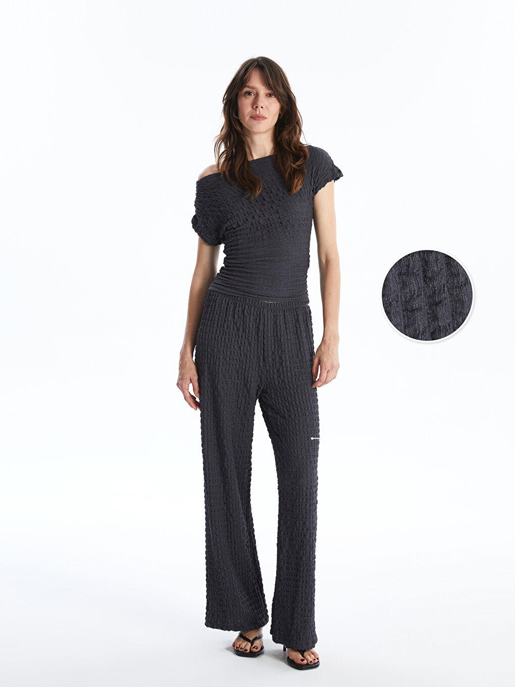 Antrasit Beli Lastikli Rahat Kalıp Kadın Pantolon