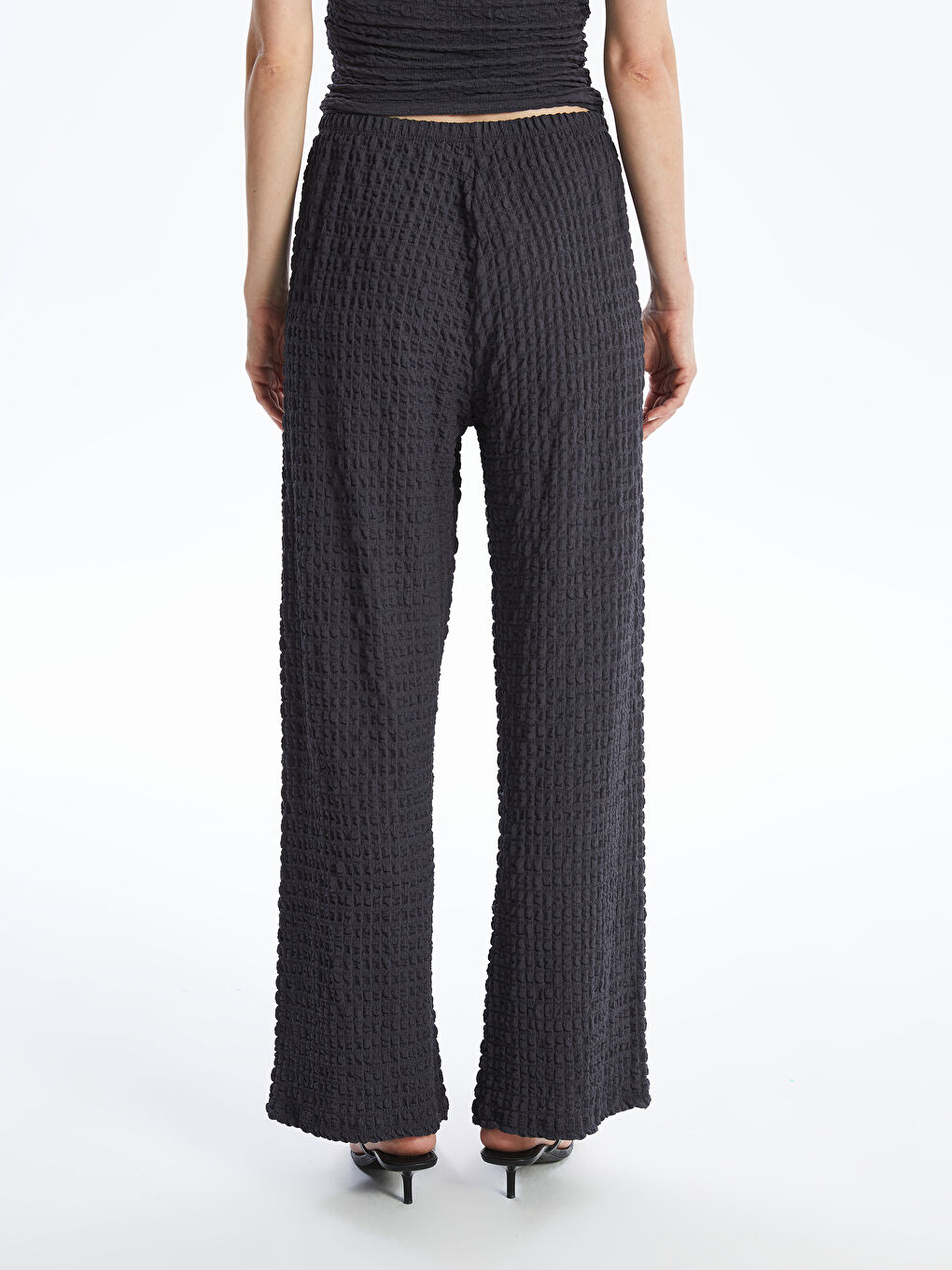 Antrasit Beli Lastikli Rahat Kalıp Kadın Pantolon-3