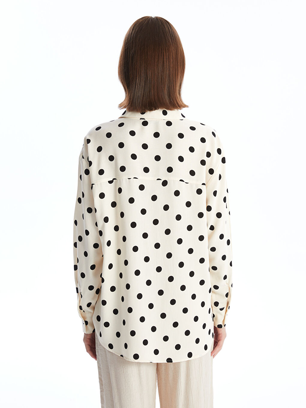 Polka Dot Long Sleeve Oversize Linen Blend Women's Shirt-3