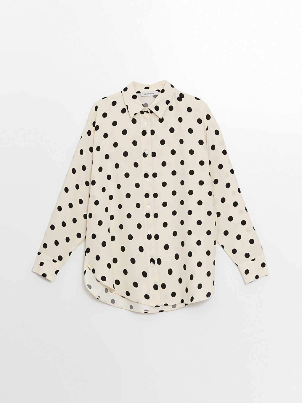 Polka Dot Long Sleeve Oversize Linen Blend Women's Shirt-4