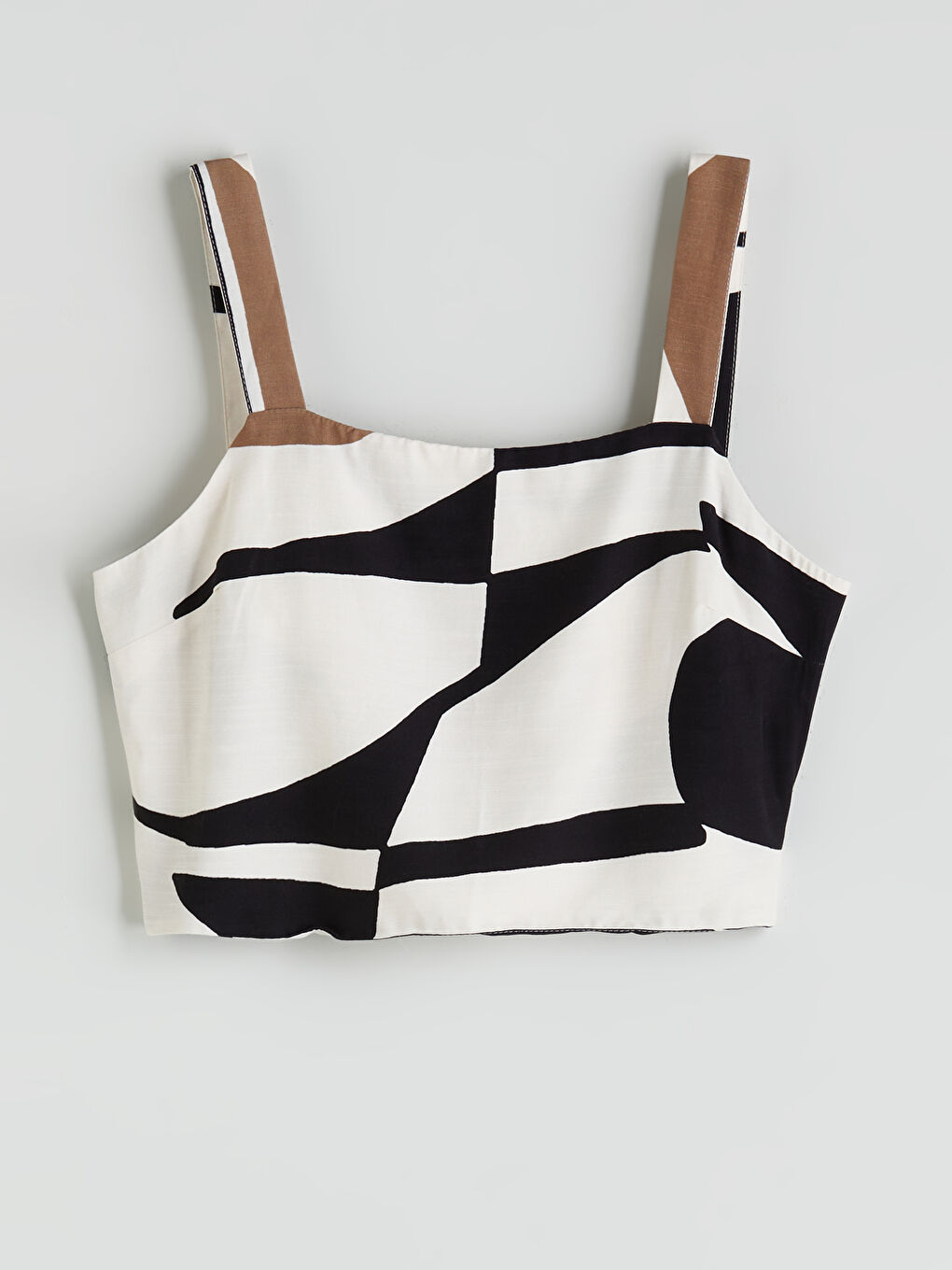 Siyah Kare Yaka Desenli Askılı Crop-4