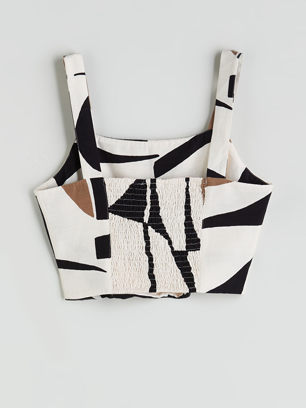 Siyah Kare Yaka Desenli Askılı Crop-5